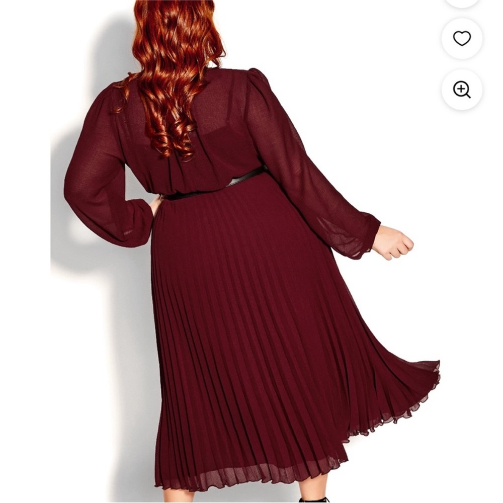 City Chic Love pleat dress Deep Burgundy wine Midi xxl 24 - Picture 4 of 11